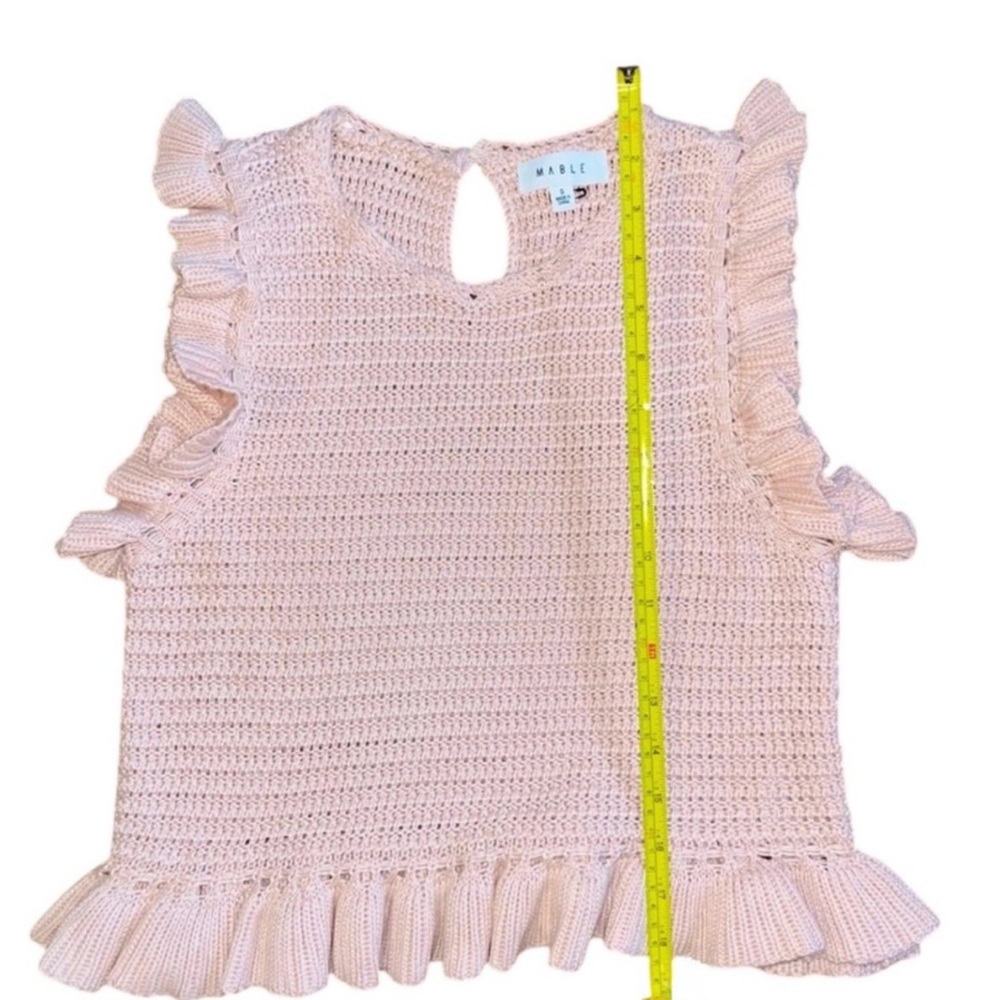 Mable - Crochet Knit Ruffle Sleeveless Tank Top in Pastel Pink - Size Small -EUC - Picture 8 of 9